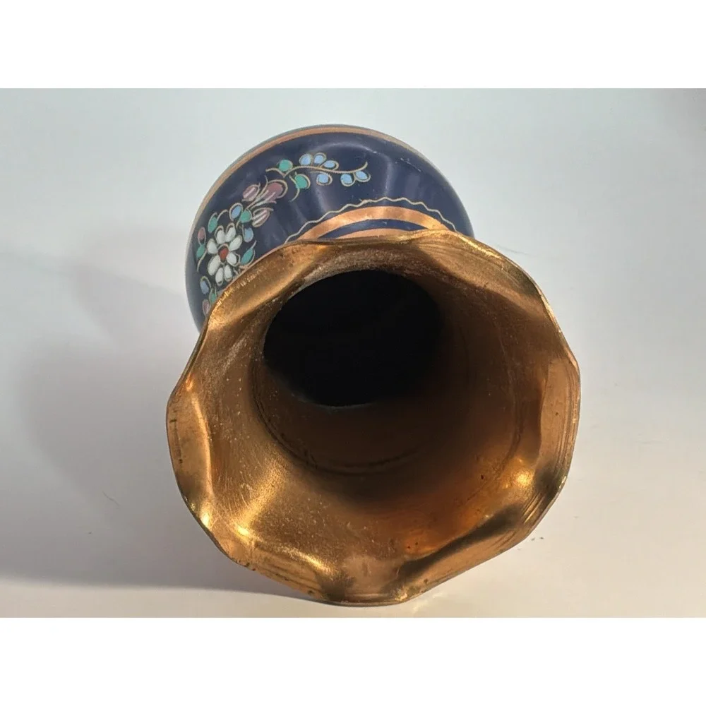 Vintage Copper Vase‎ Hand Painted Floral 4